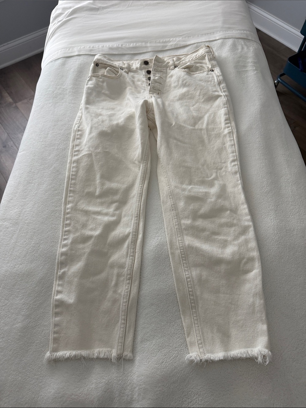 Free People Cream Raw-Hem Straight Jeans